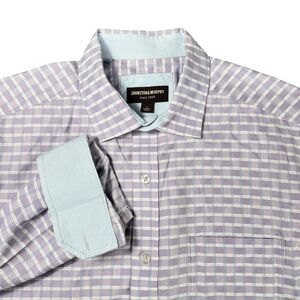 Johnston & Murphy Sz L Shirt Men Lavender Collared Long Sleeve Button Grid Plaid